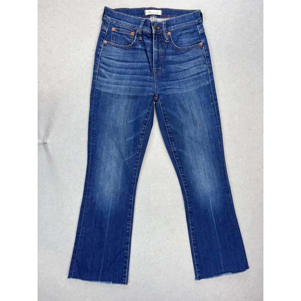 Madewell Denim Cali Demi Boot‎ Cut High Rise Crop Jeans Raw Hem Size 25